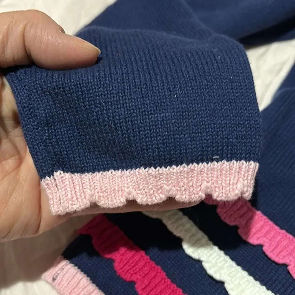 Gymboree 7 💯cotton cardigan blue pink cream crystal like buttons worn once euc